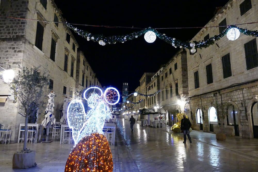 Christmas lights on the Stradun in Dubrovnik, December 2016