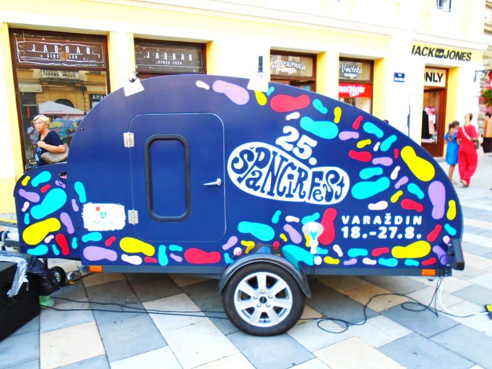 Festival stall in a converted trailer at Špancirfest 2023