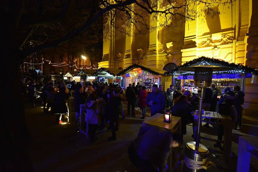 Advent stalls in Zagreb at night, December 2018
