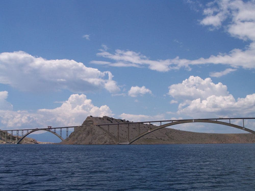 The Krk Bridge, toll-free since 2020 and closed to some vehicles when the bura blows