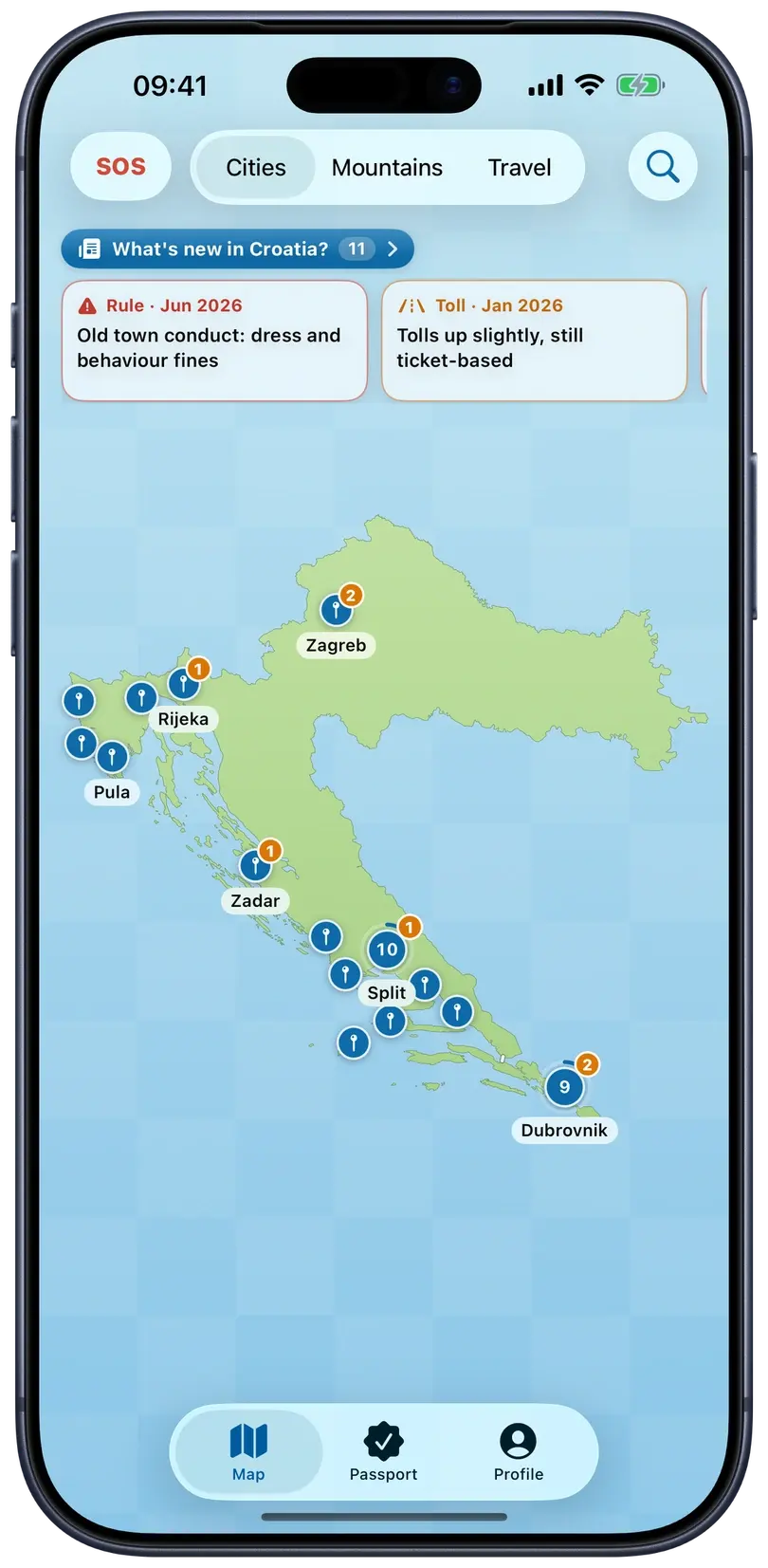 CroVenture app map of Croatia
