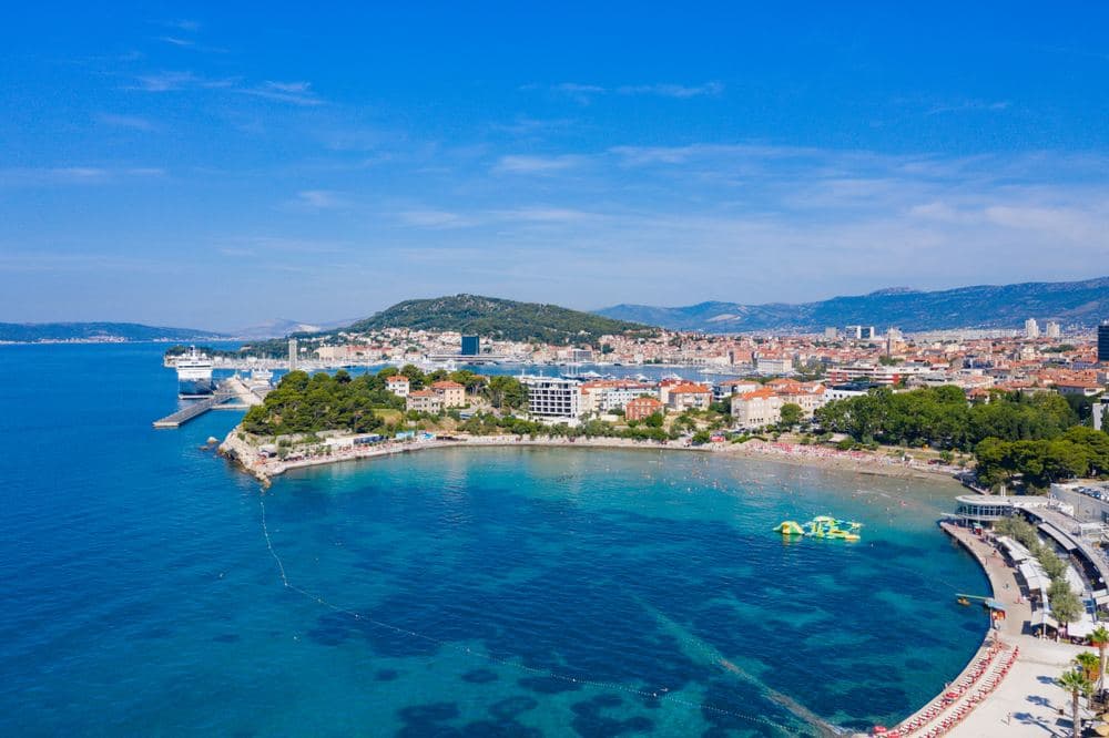 Bačvice from the air, the sandy bay ten minutes from the ferry port
