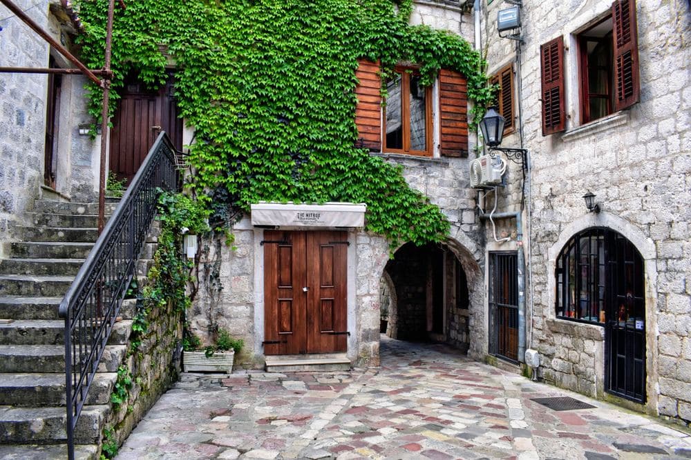 The lanes of Kotor's old town below the mountain wall