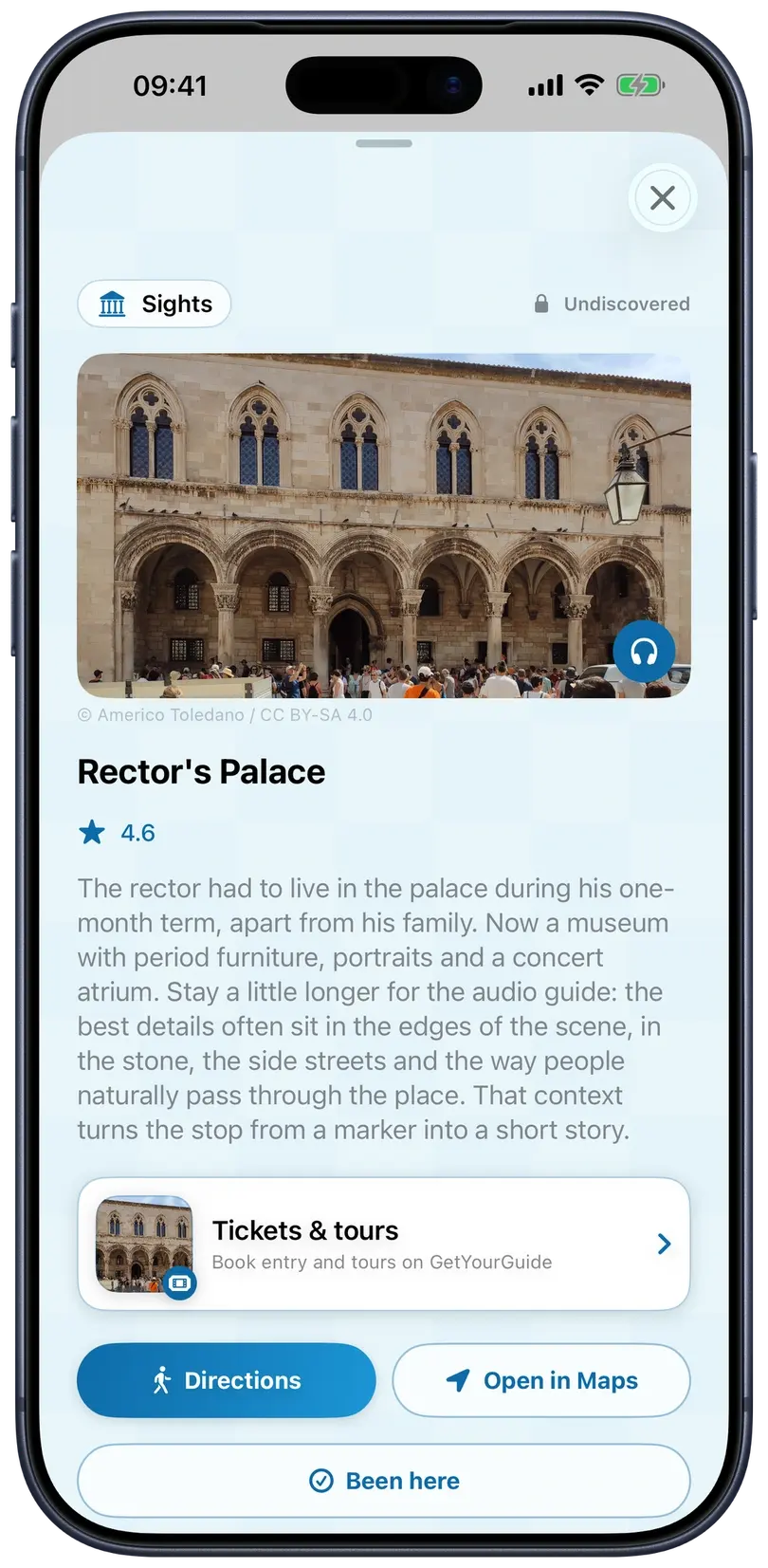 Current CroVenture iOS place detail for Rector's Palace