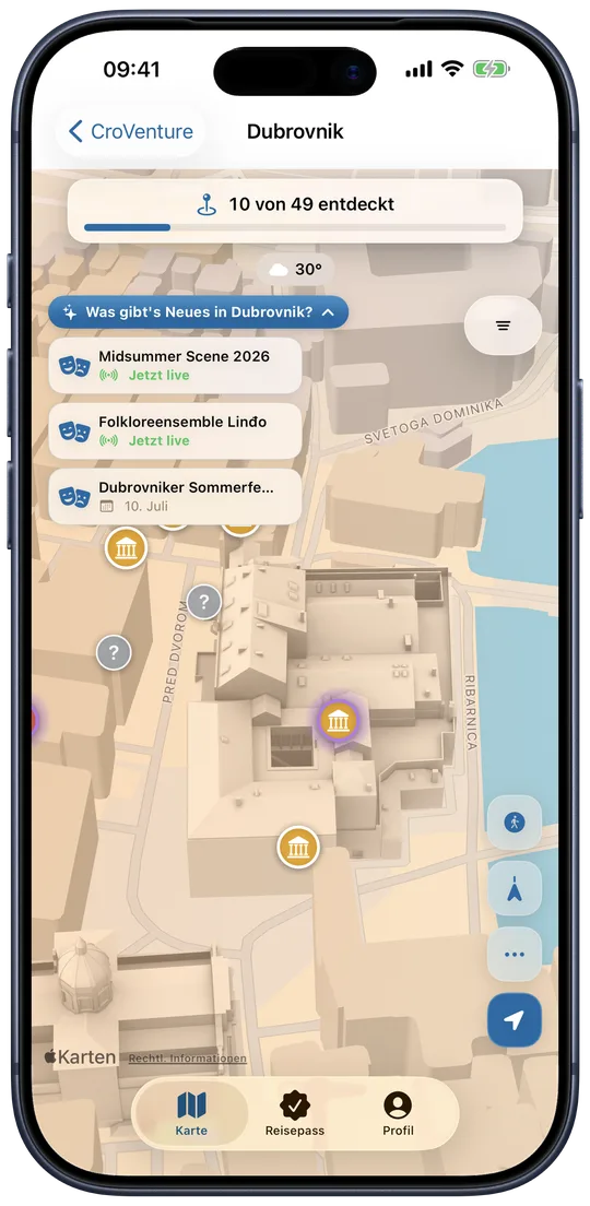 Dubrovniks Altstadt in 3D mit Entdecker-Markern
