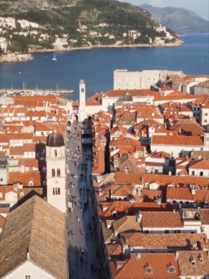 Dubrovnik from above, the Adriatic behind the Old Town